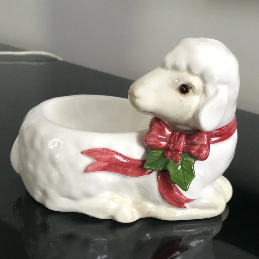 Vintage FITZ & FLOYD Christmas Lamb Votive Candleholder